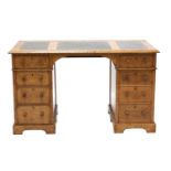 A Victorian burr maple twin pedestal desk,