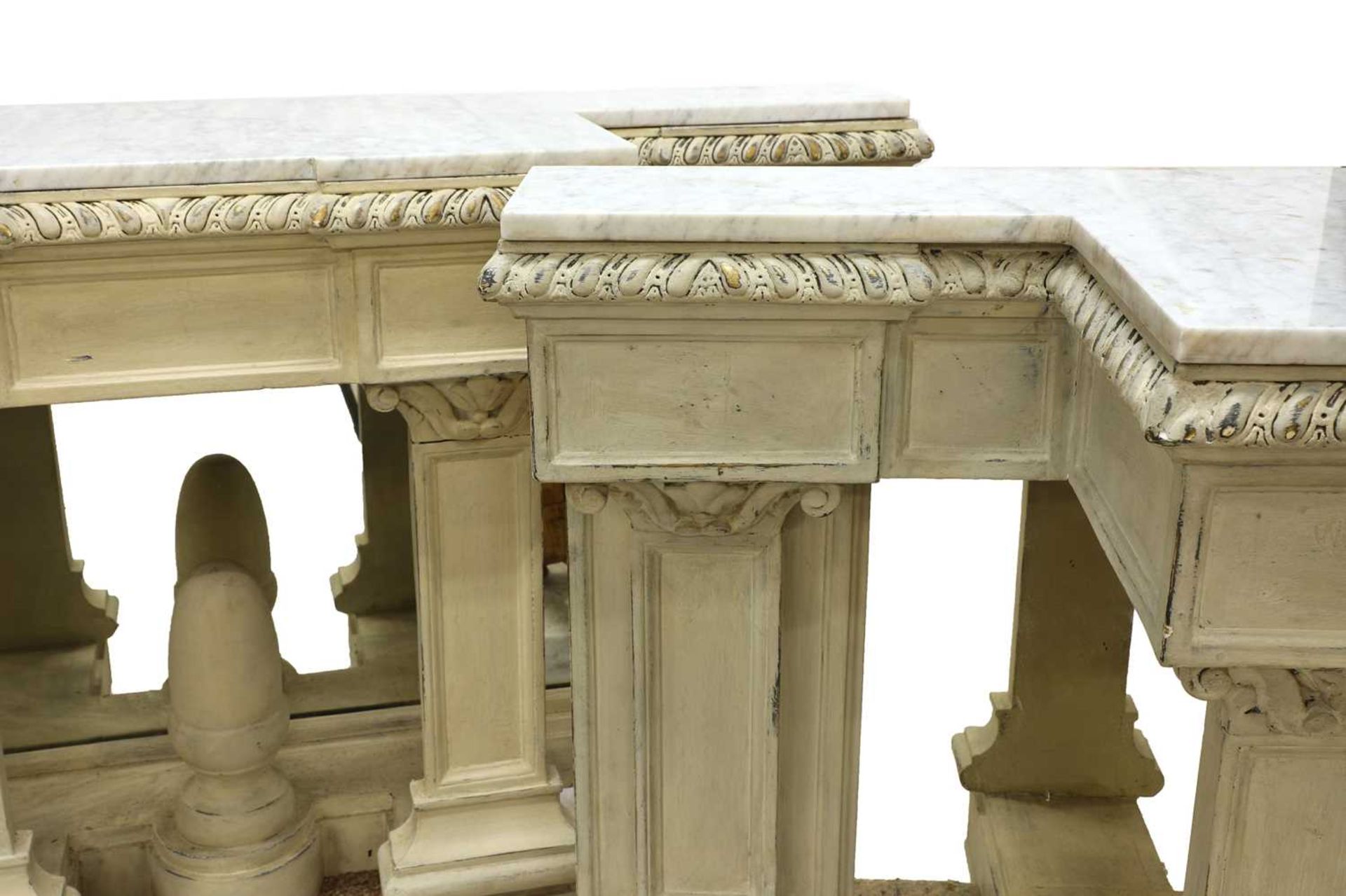 A pair of painted wood breakfront console tables, - Image 6 of 6