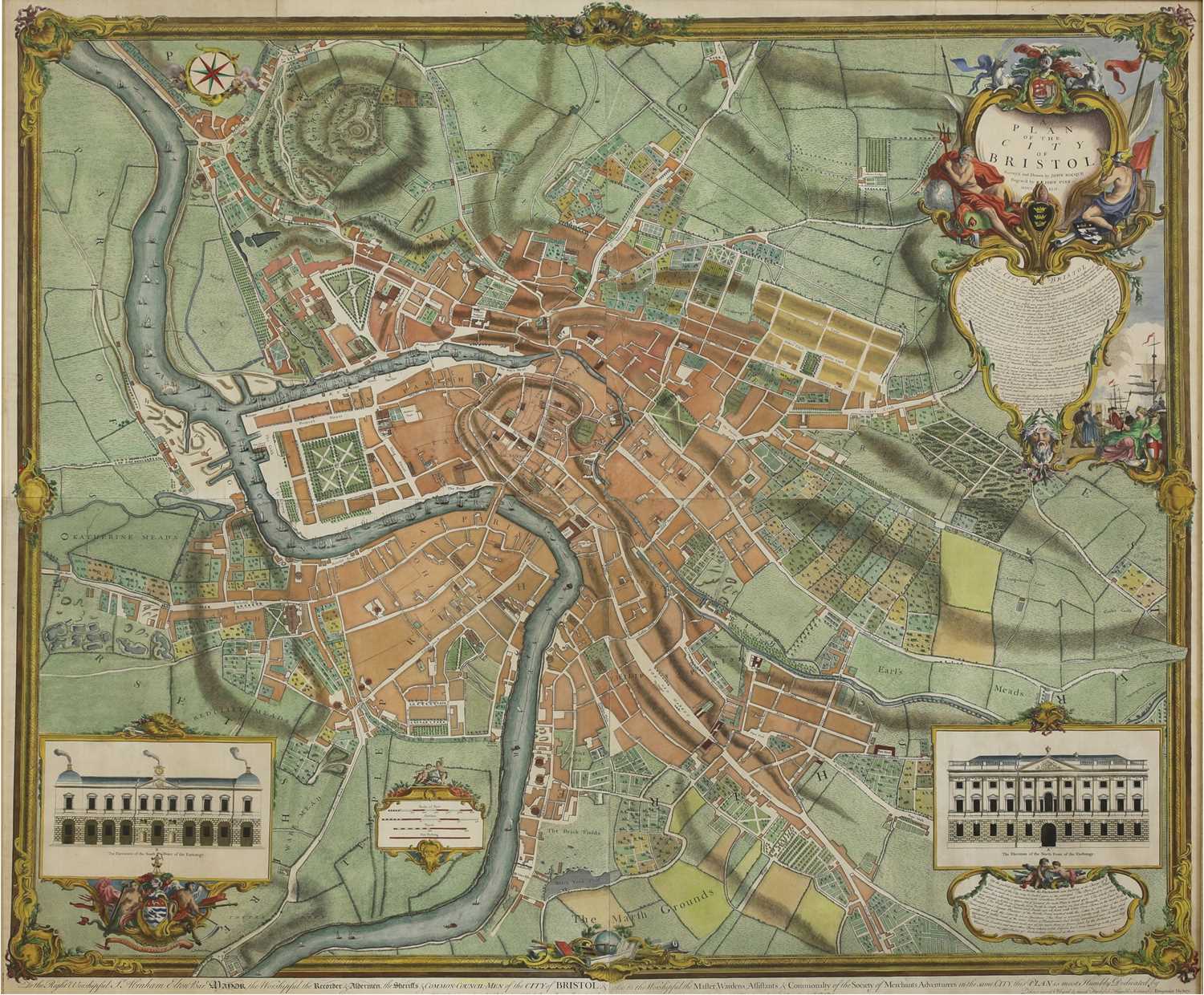 'A Plan of The City of Bristol, survey'd and drawn by John Rocque, engraved by John Pine 1742', - Image 2 of 3