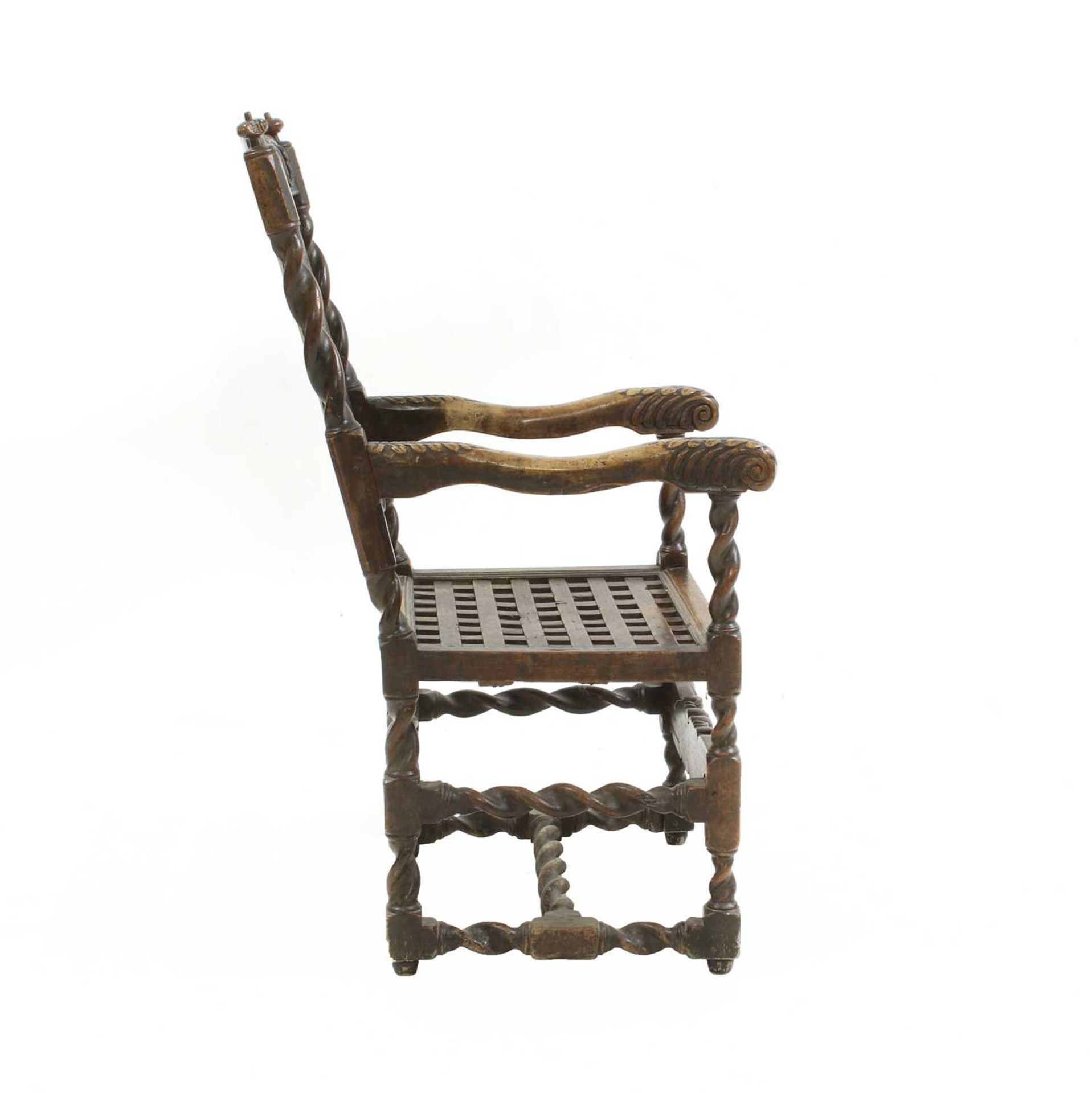 A Charles II walnut open armchair, - Image 3 of 7