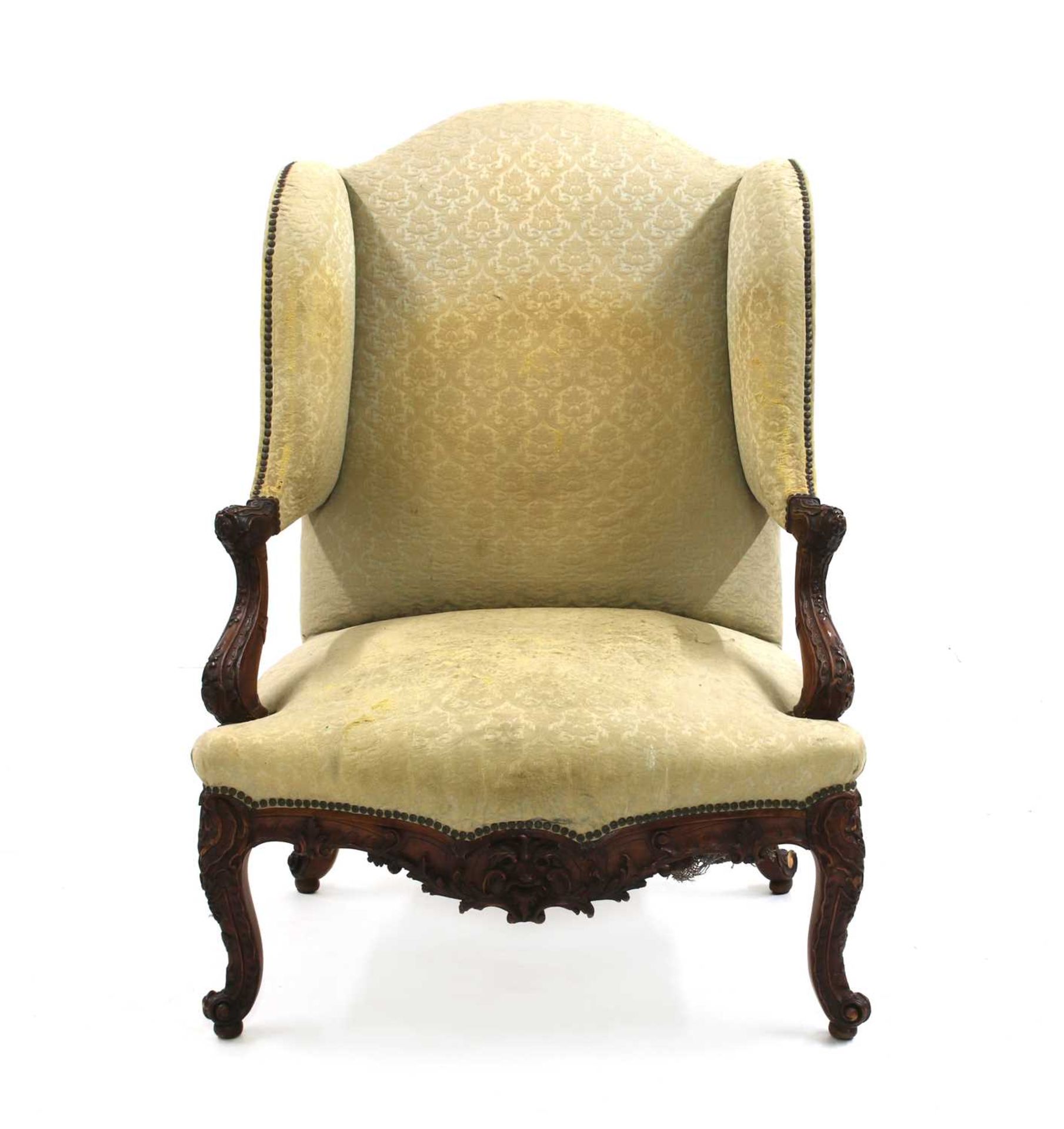 A French Régence walnut wing backed armchair, - Image 2 of 5