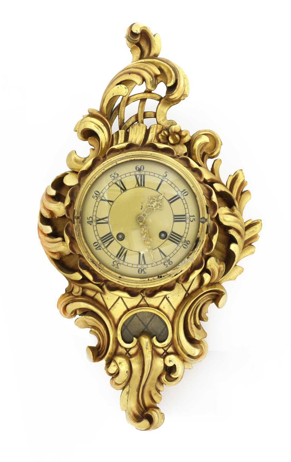 A Swedish giltwood cased wall clock in the rococo manner,