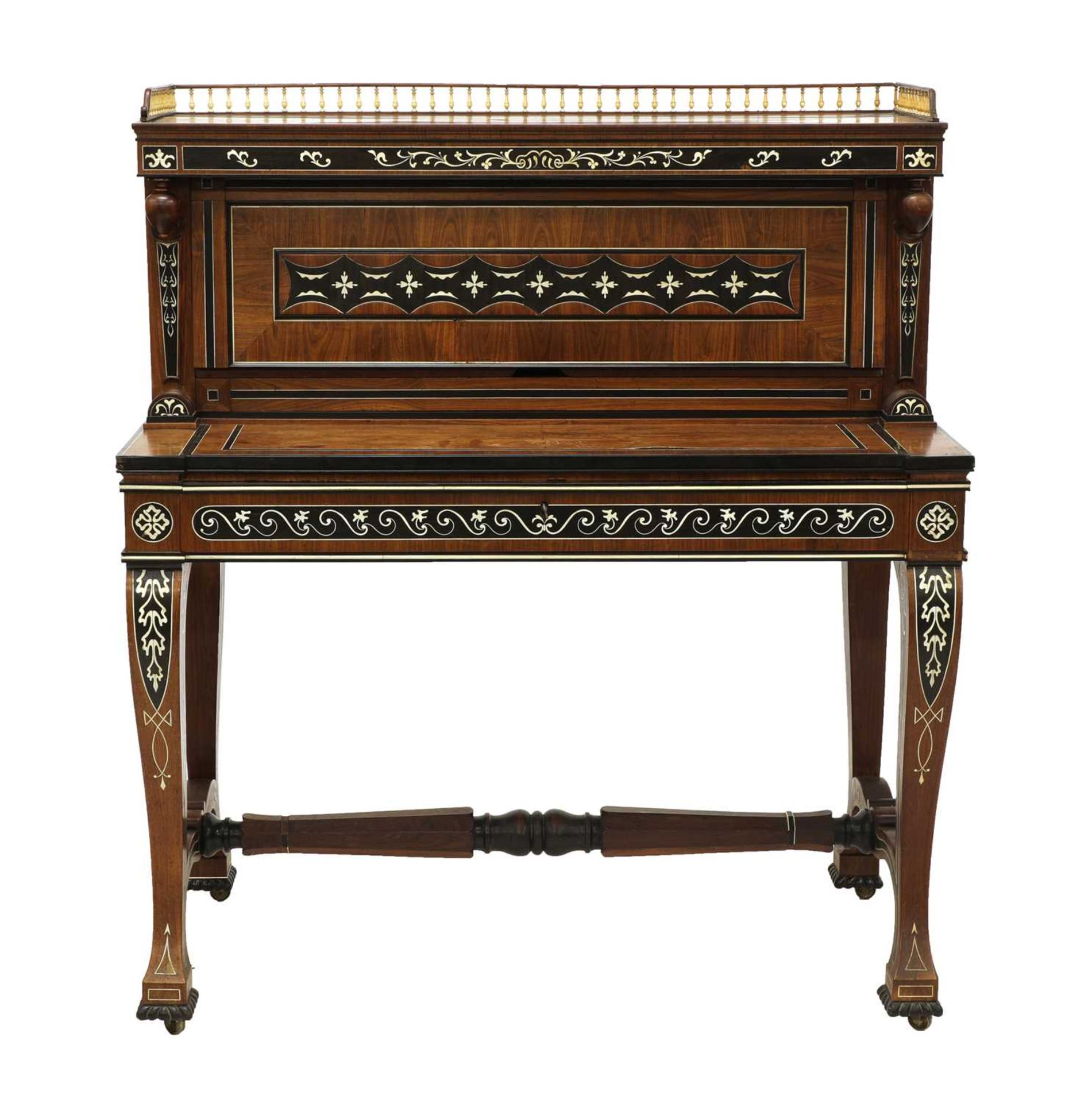 An Anglo-Indian padouk, ebony and ivory inlaid bureau cabinet,