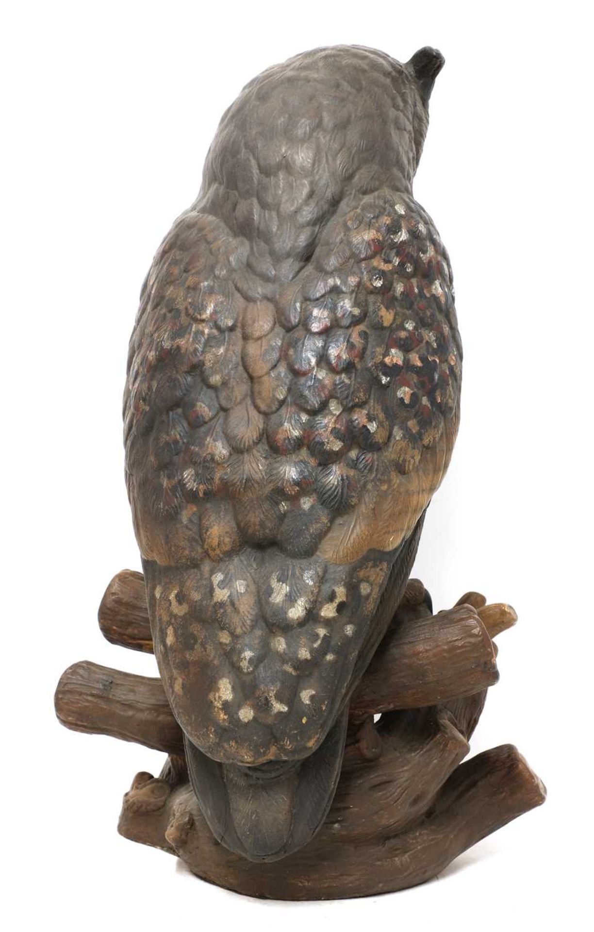 A large painted terracotta model of a long-eared owl, - Image 2 of 4