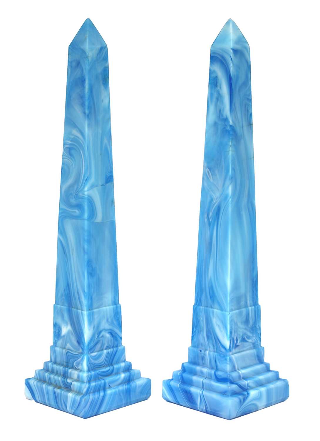 A pair of glass obelisks attributed to Sowerby Glassworks,