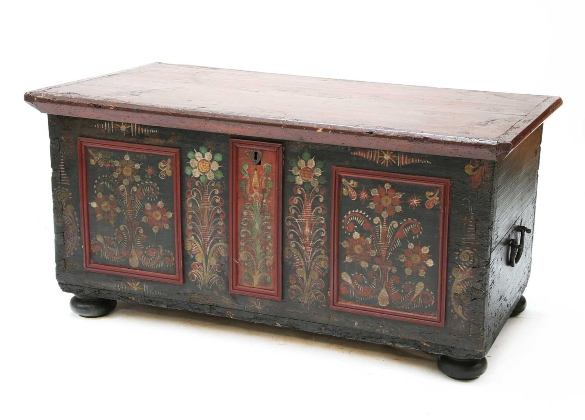A Continental painted pine coffer,