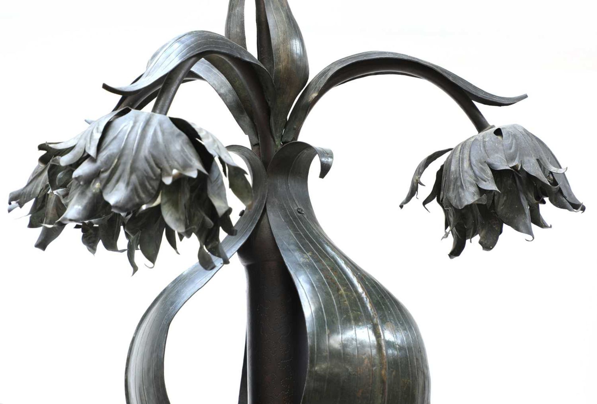 A French Art Nouveau patinated metal standing lamp, - Image 3 of 4