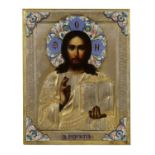 A parcel-gilt and cloisonné enamel icon of Christ Pantocrator,