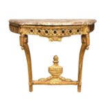 A French giltwood serpentine console table,