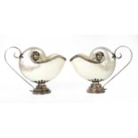 A pair of Tiffany sterling silver-mounted shell ewers,