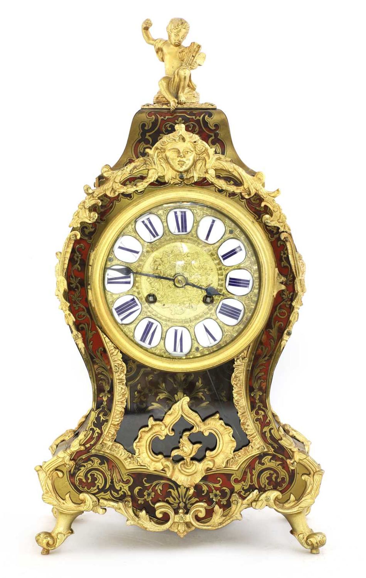 A Louis XV-style red boulle and gilt brass bracket clock,