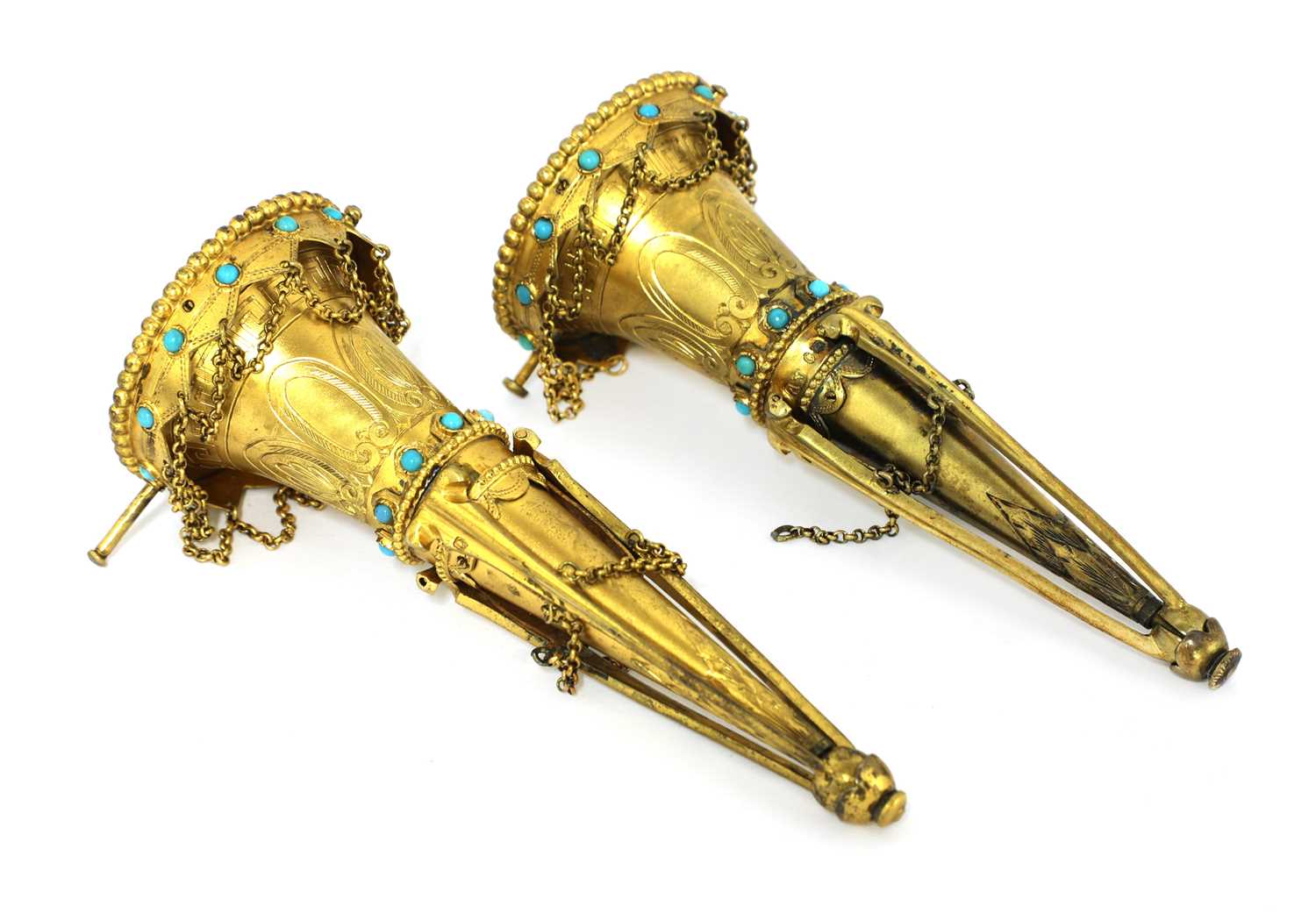 A pair of Victorian silver gilt ecclesiastical posy vases,