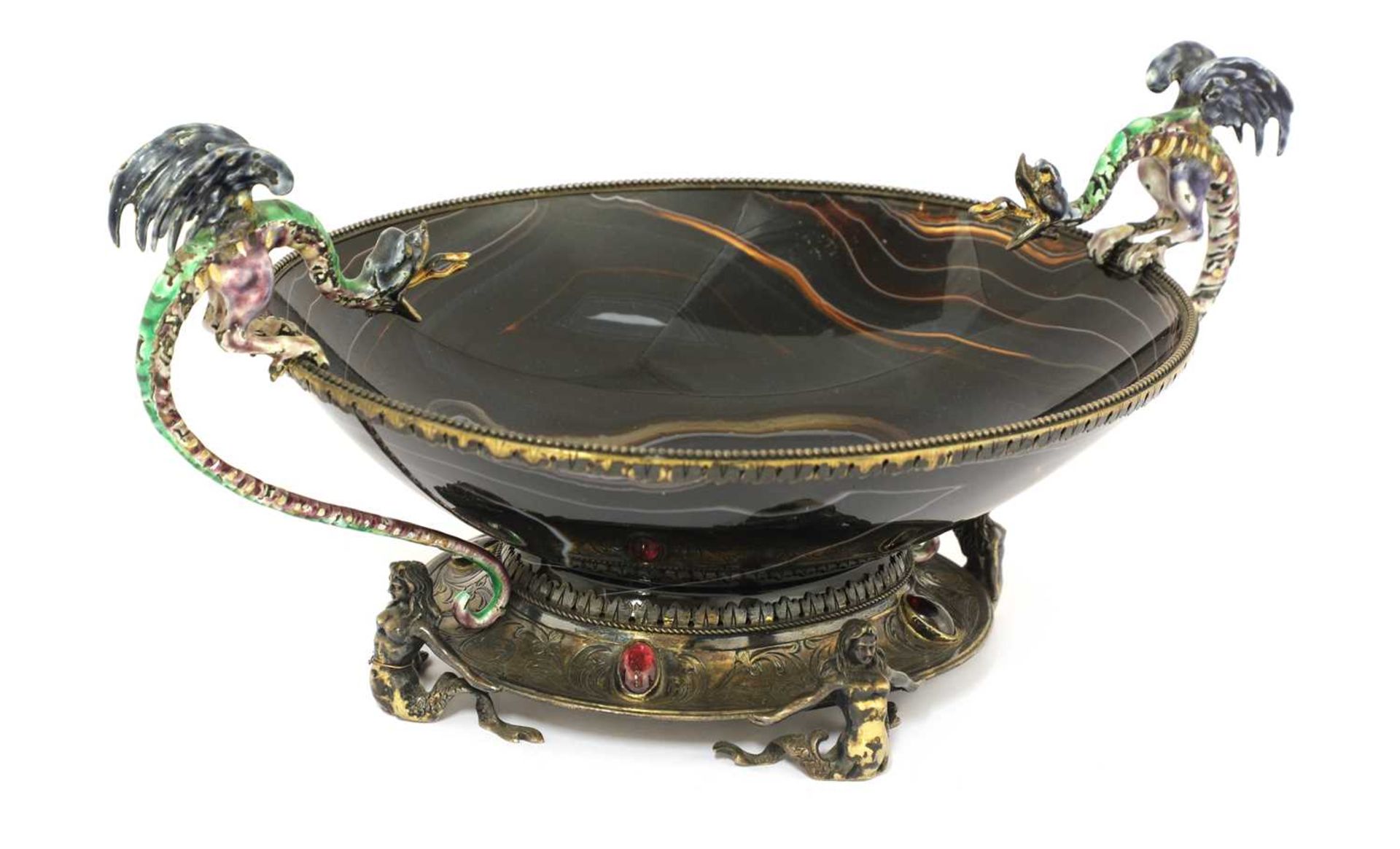 An Austro-Hungarian agate, silver gilt and enamel-mounted bowl - Image 2 of 3