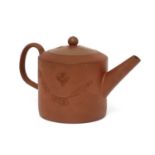 A Staffordshire redware cylindrical teapot and domed cover,