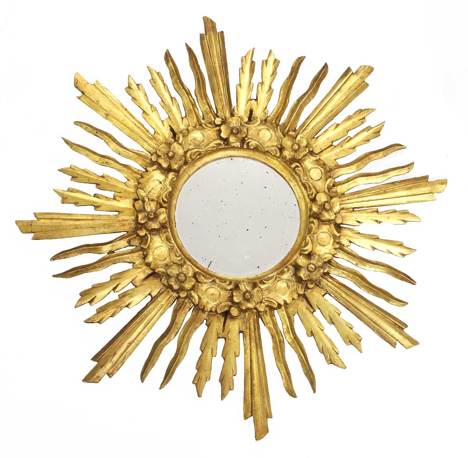 A Spanish giltwood sunburst mirror,