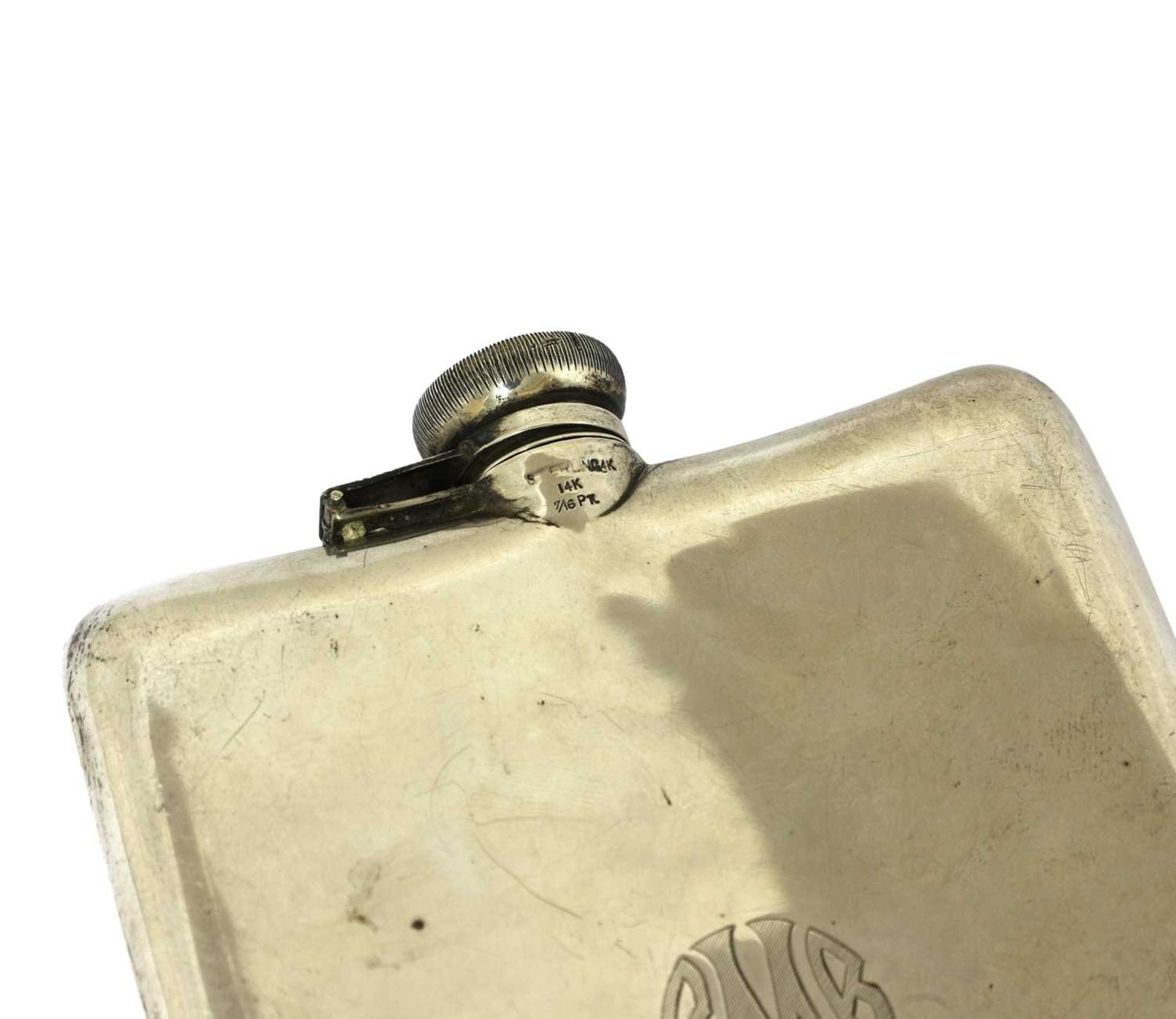 An American Prohibition sterling silver and gold inlay hip flask, - Image 3 of 3