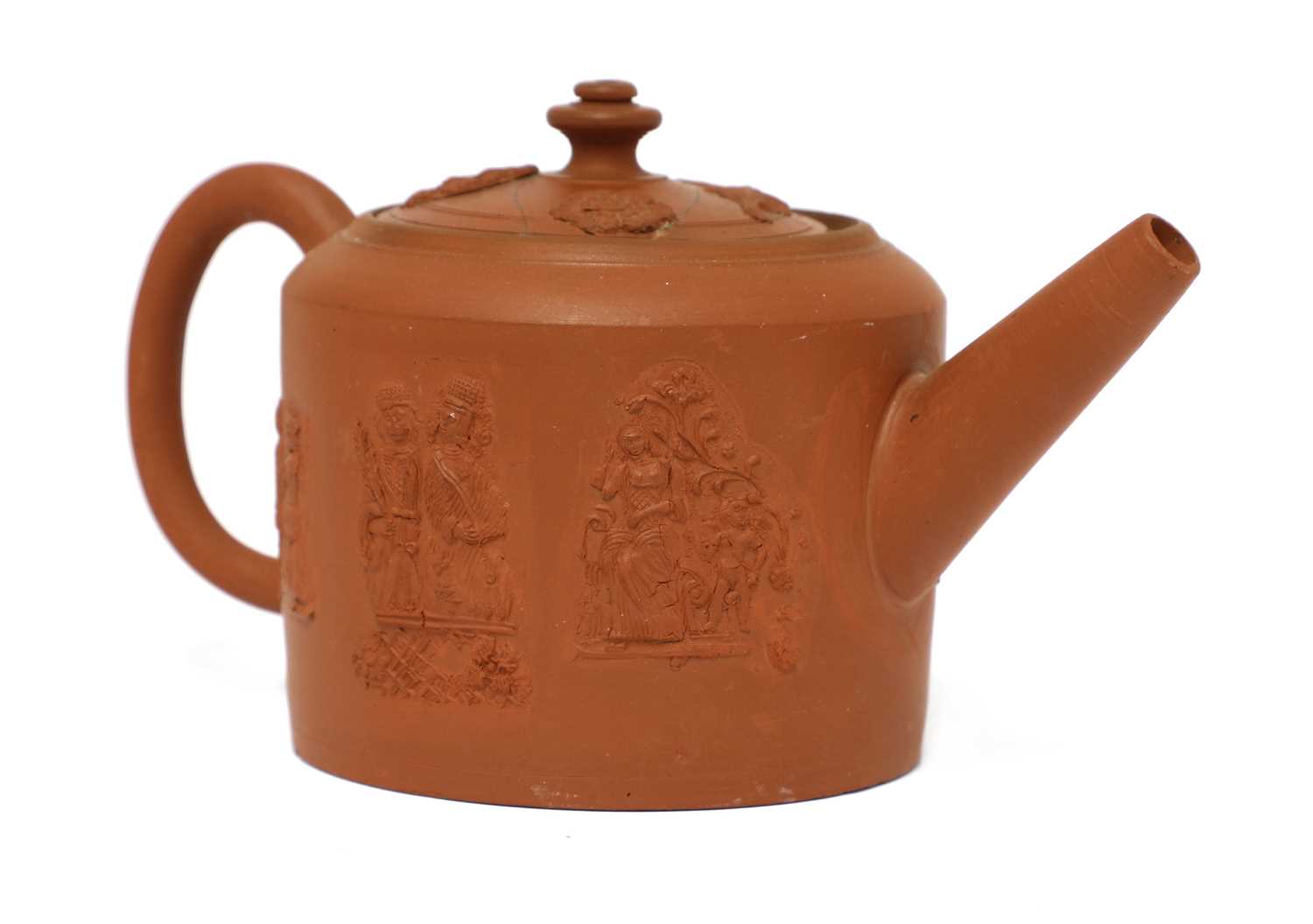 A Staffordshire redware small cylindrical teapot and cover,