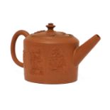 A Staffordshire redware small cylindrical teapot and cover,