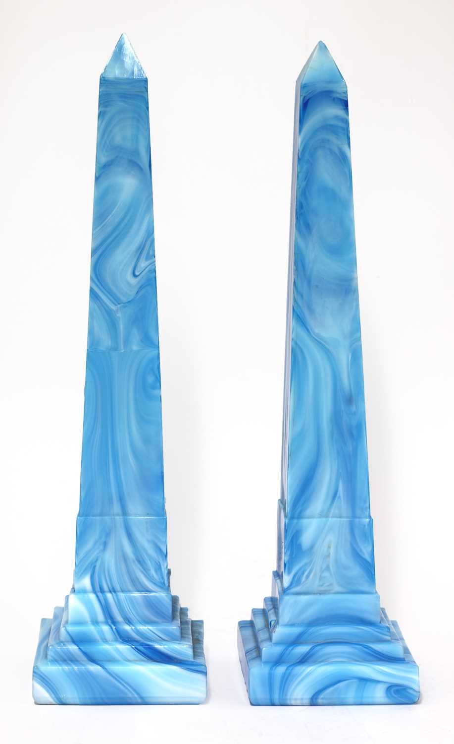 A pair of glass obelisks attributed to Sowerby Glassworks, - Image 2 of 2