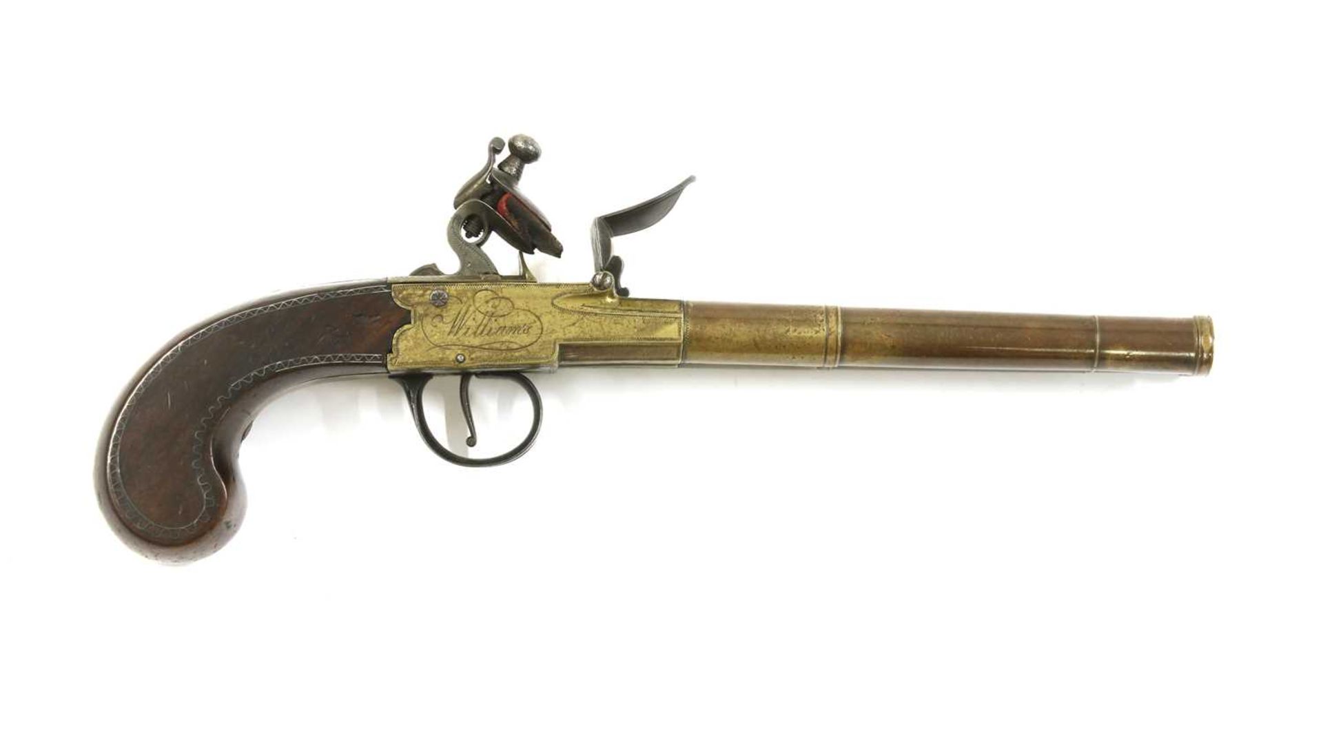 A pair of double-barrel box-lock flintlock pistols, - Image 10 of 14