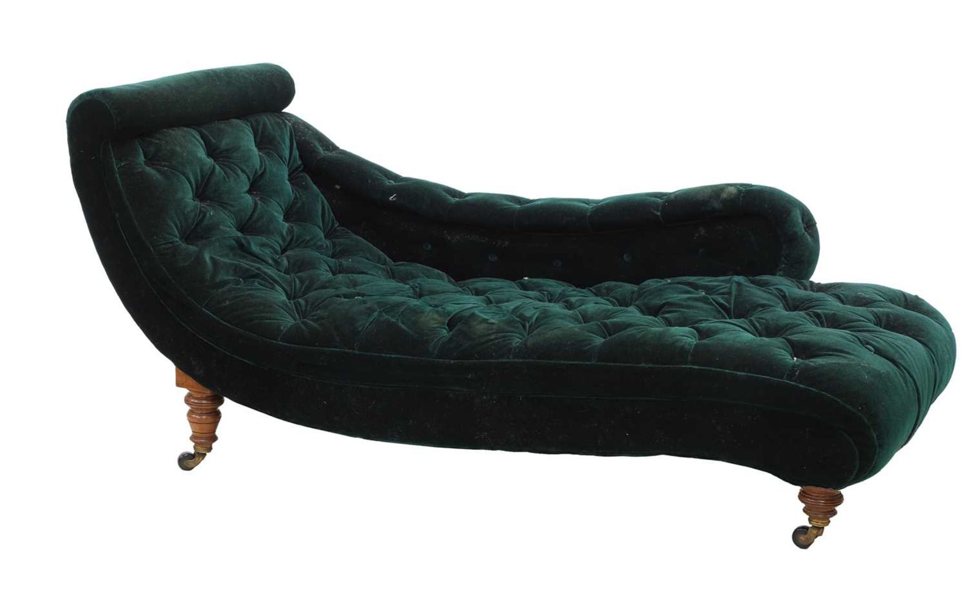 A Victorian scroll-framed chaise longue,