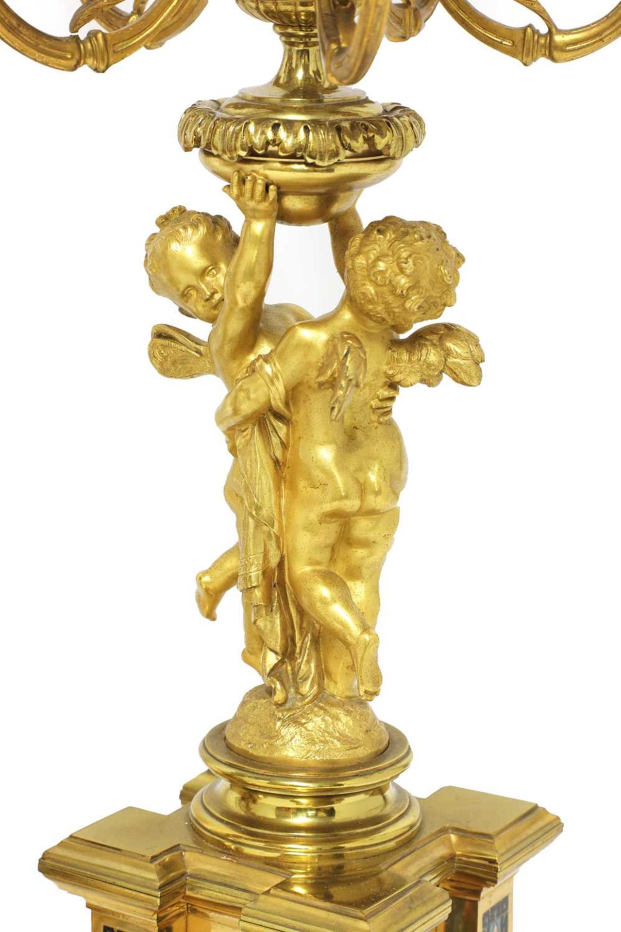 A pair of gilt-bronze and champlevé enamel six-branch candelabra, - Image 3 of 15