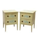 A pair of French painted bedside cabinets,