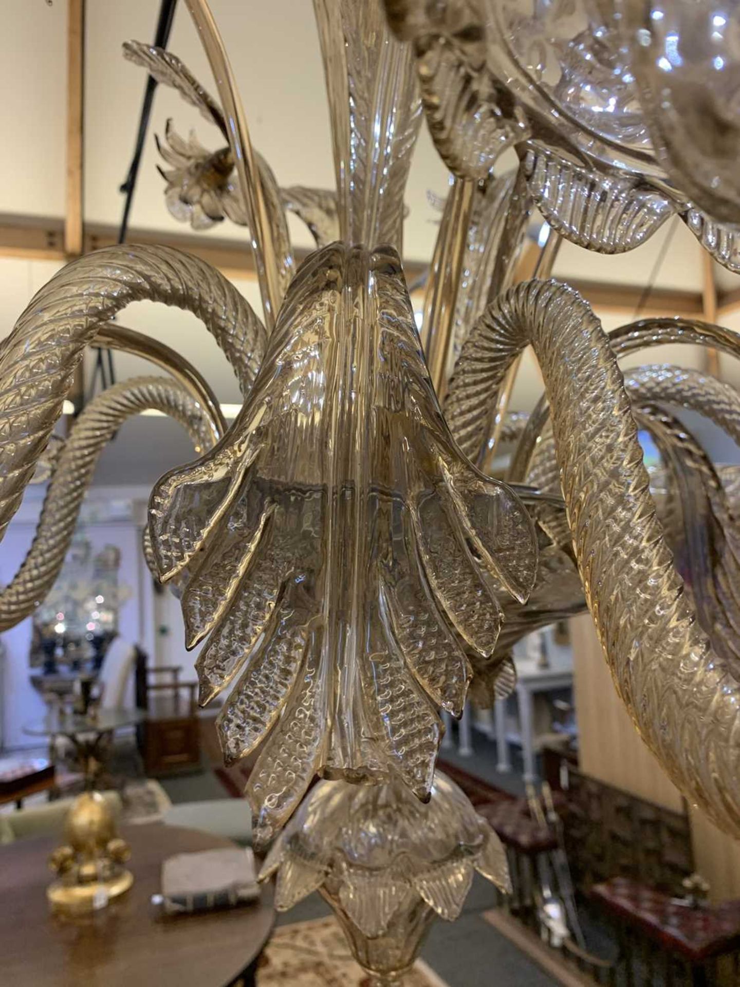 A smokey sepia glass chandelier, - Image 4 of 5