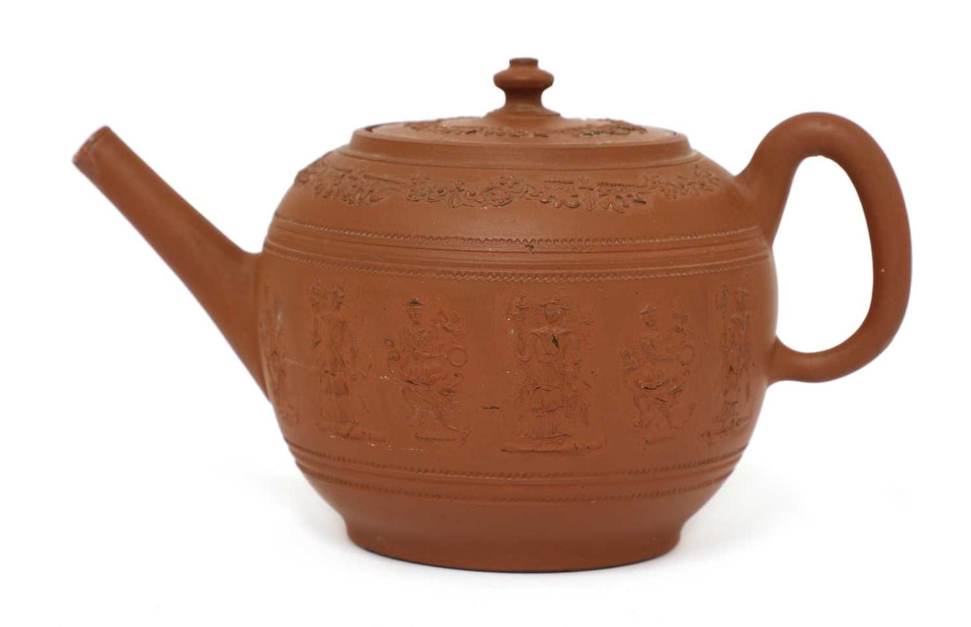 A Staffordshire redware globular teapot and cover,