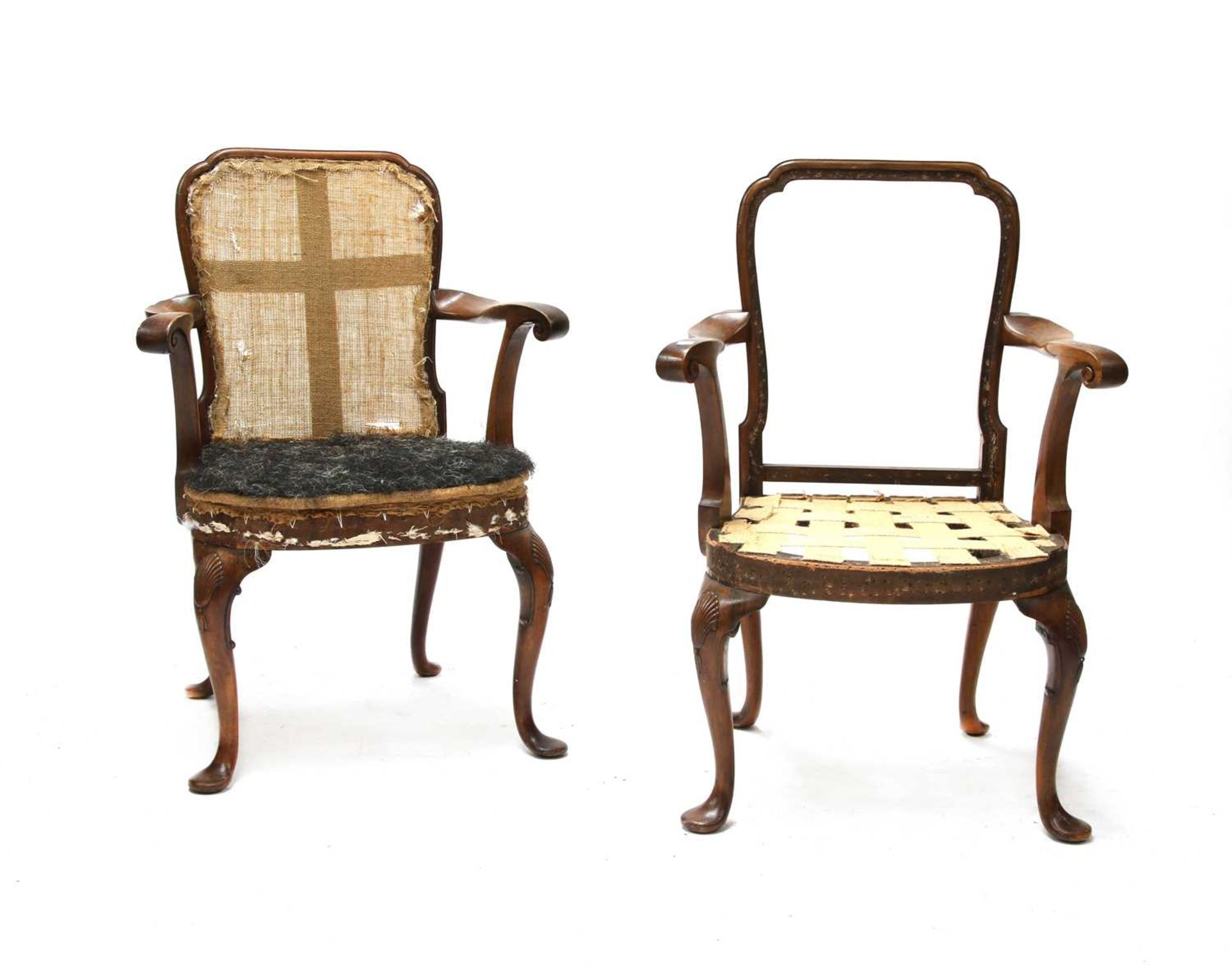 A pair of George II-style walnut side chairs,