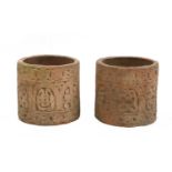 A pair of Compton Pottery-type terracotta urns,