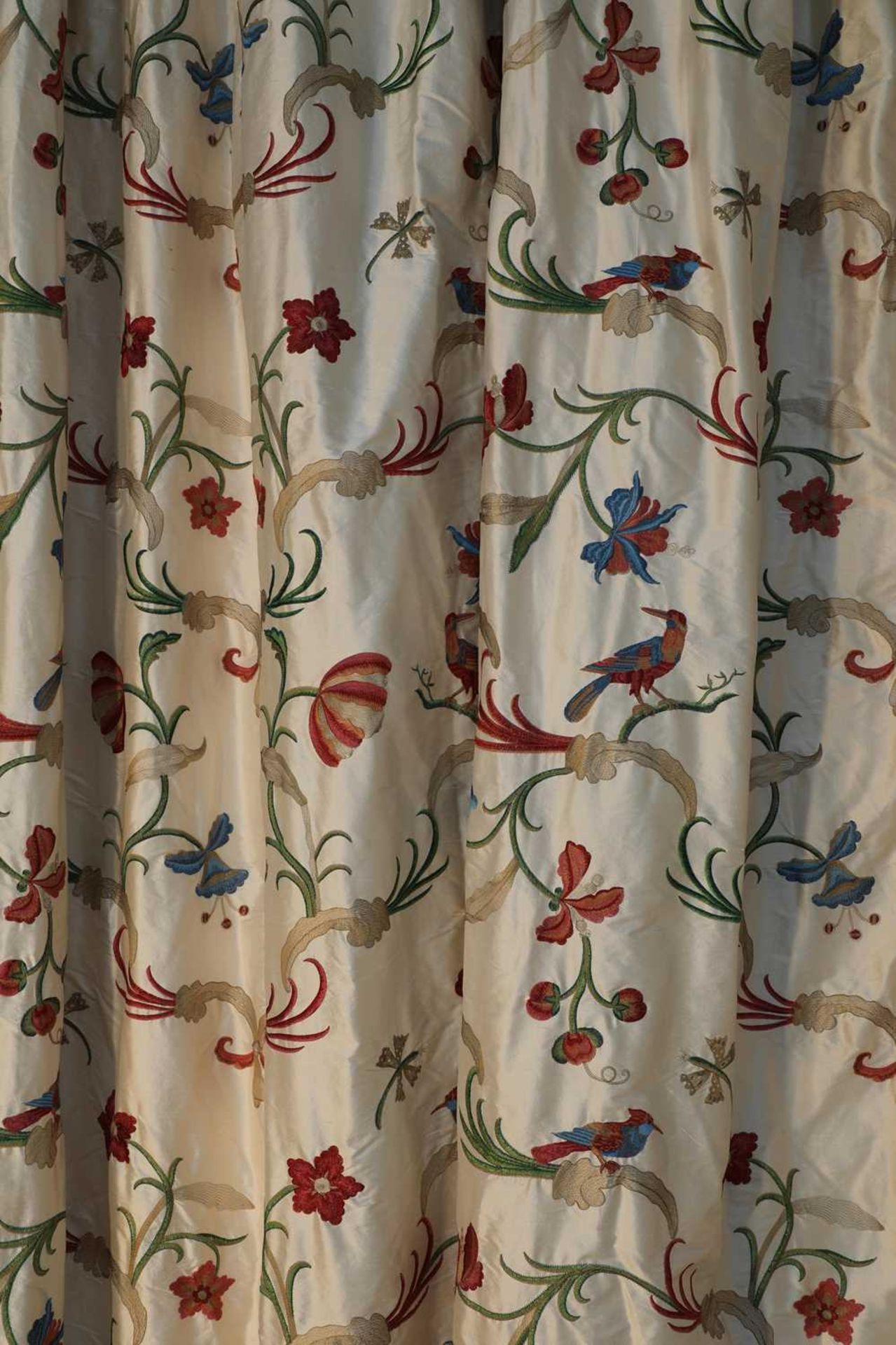 Three pairs of lined and interlined silk curtains,