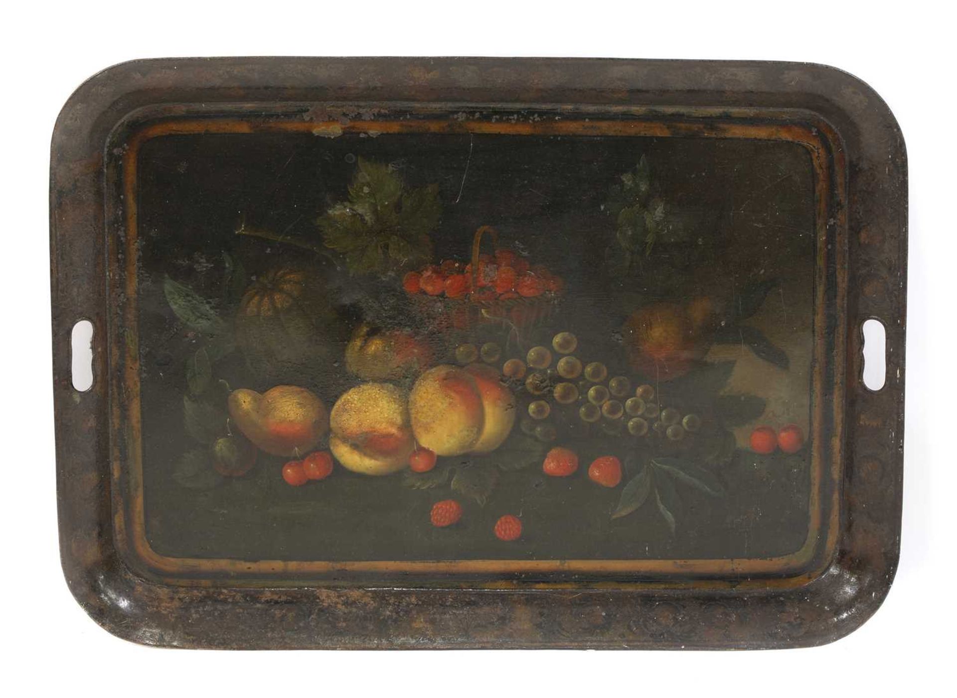 A toleware painted galleried tray,