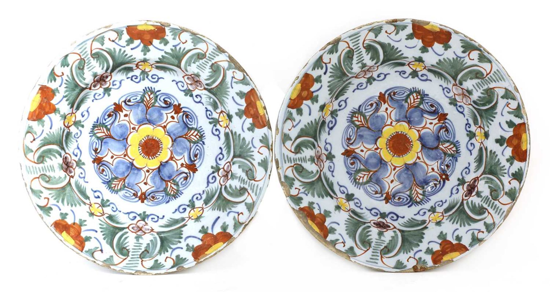 A pair of Dutch delft chargers,