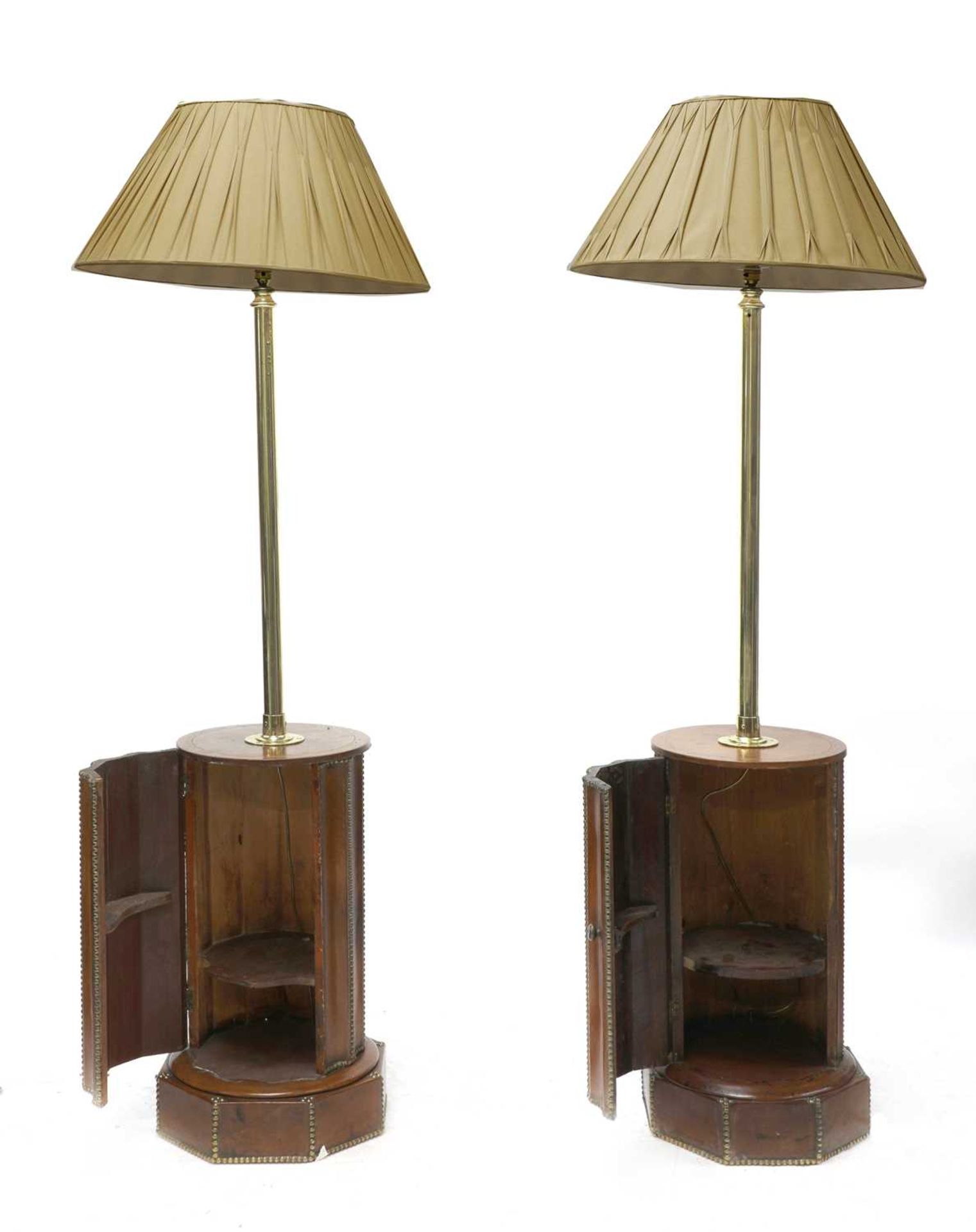 A pair of leather and brass-nailed drum base lamp standards, - Image 2 of 2