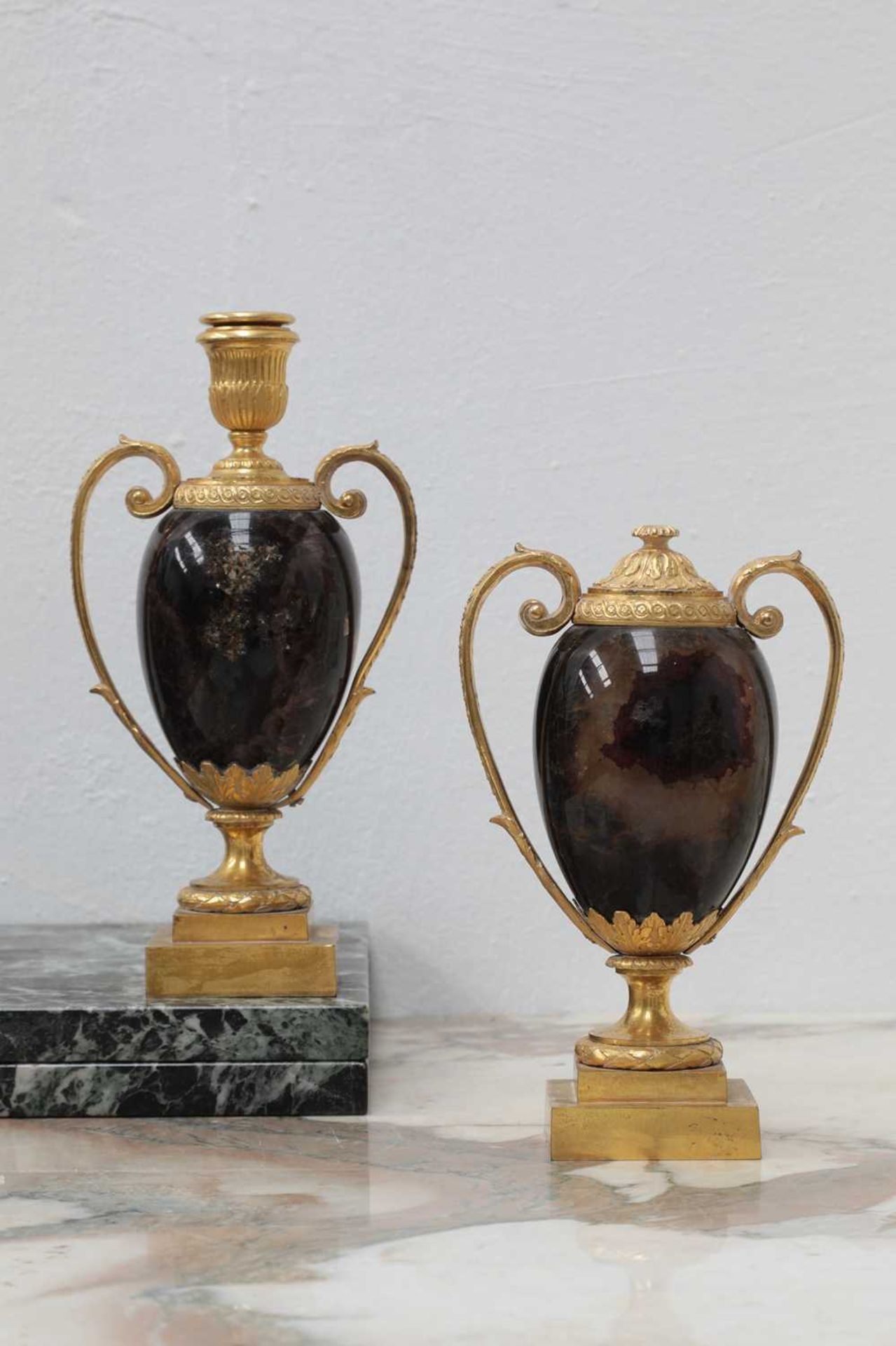 A pair of George III ormolu-mounted Blue John cassolette vases, - Image 2 of 52