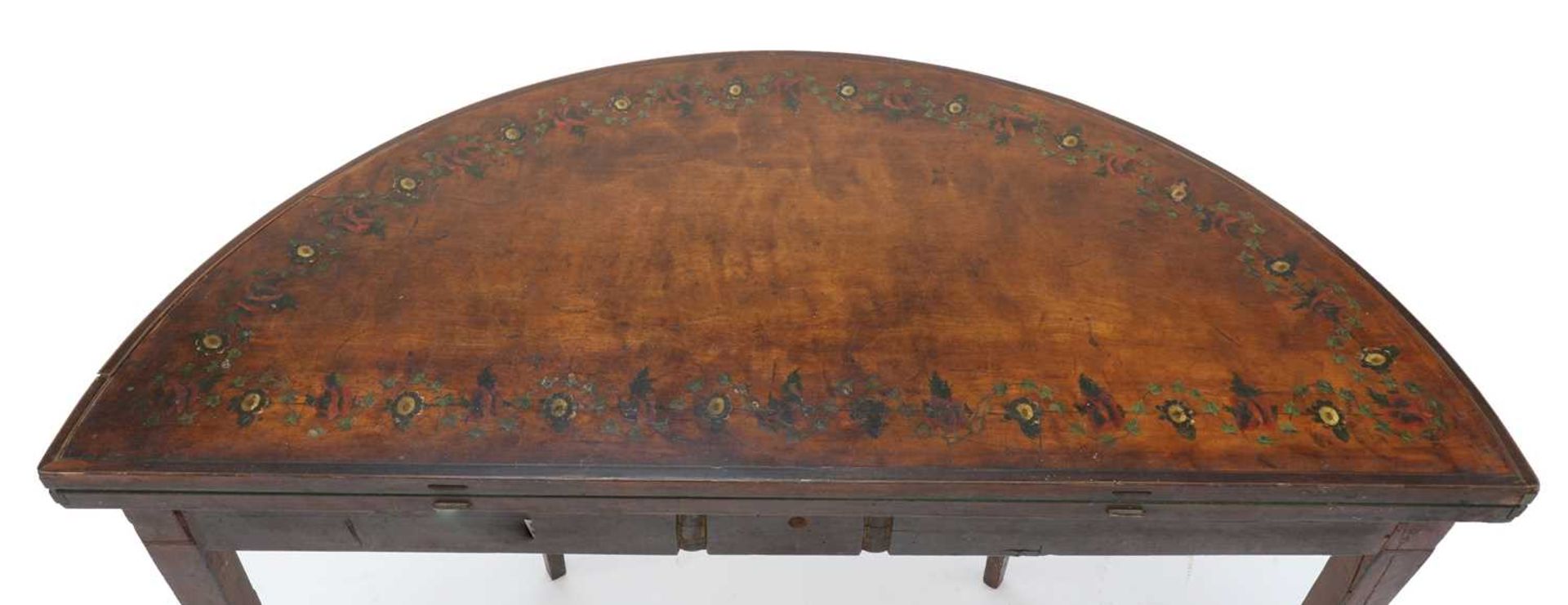 A Sheraton period painted satinwood demilune card table, - Image 2 of 4