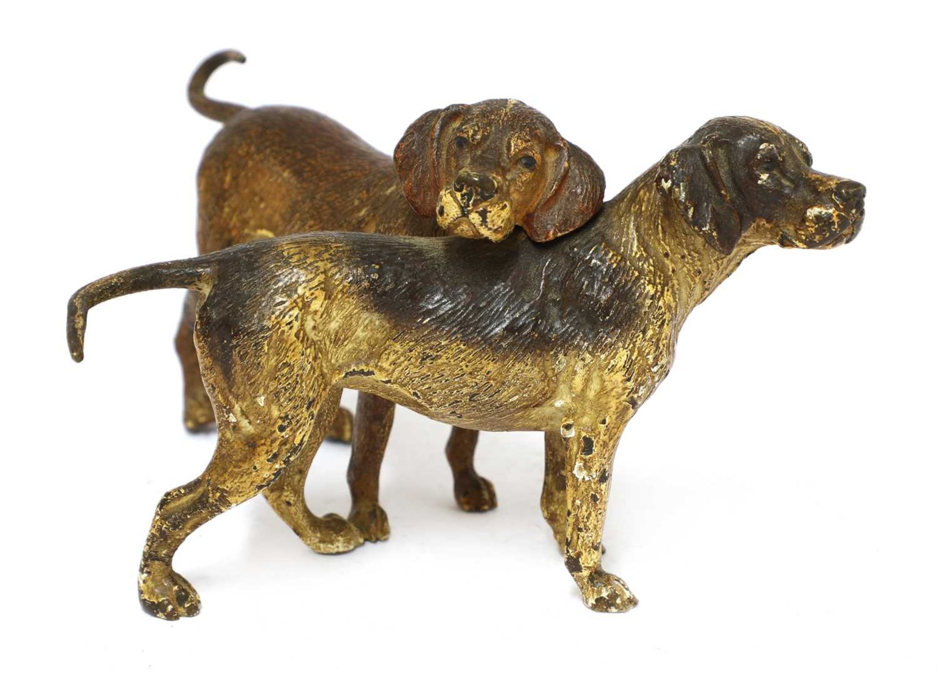 A Vienna cold-painted bronze group of two foxhounds,