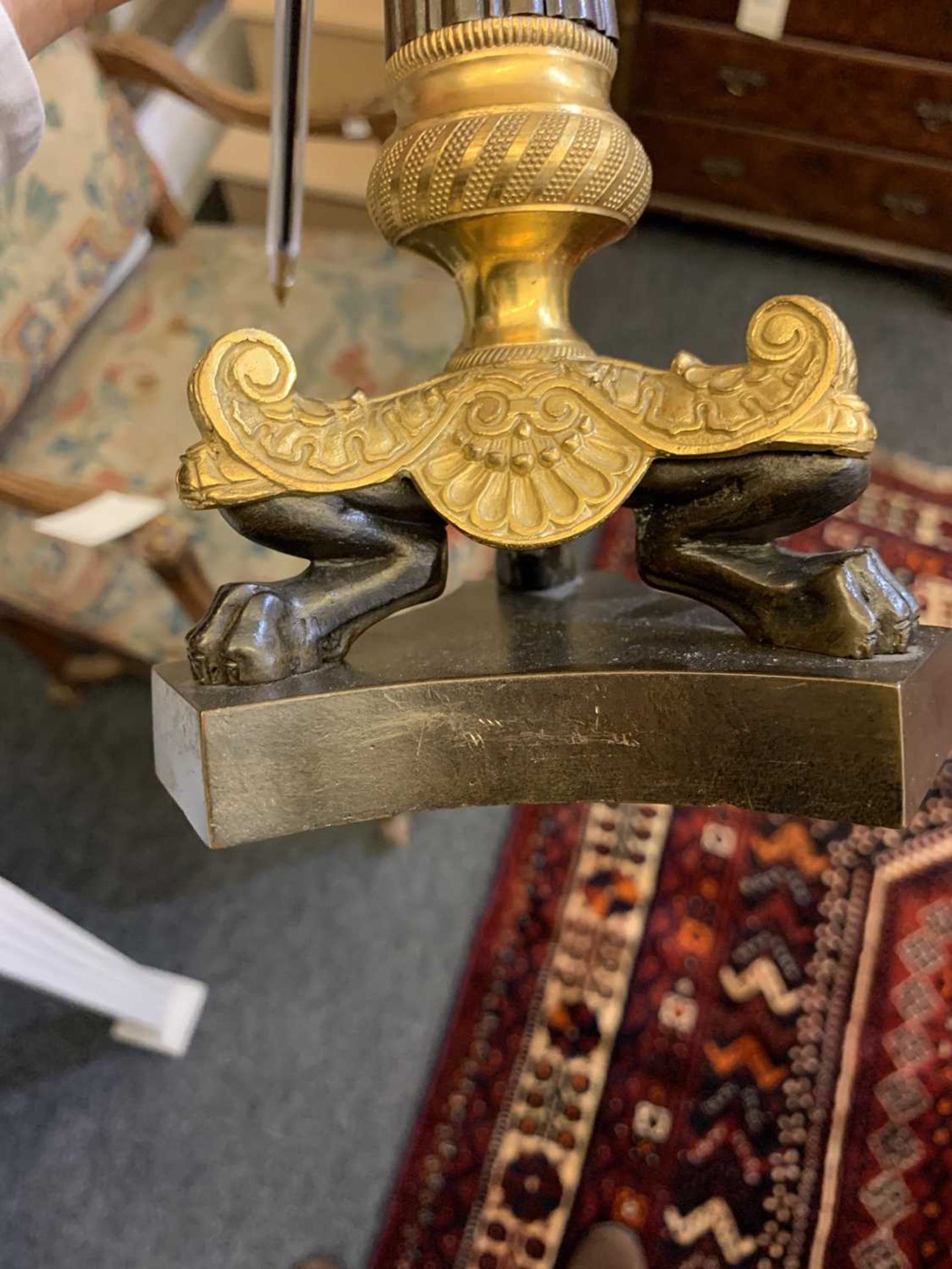 A pair of French Empire-style bronze and gilt-bronze candlesticks, - Image 4 of 19