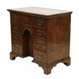 A Queen Anne burr elm kneehole desk,