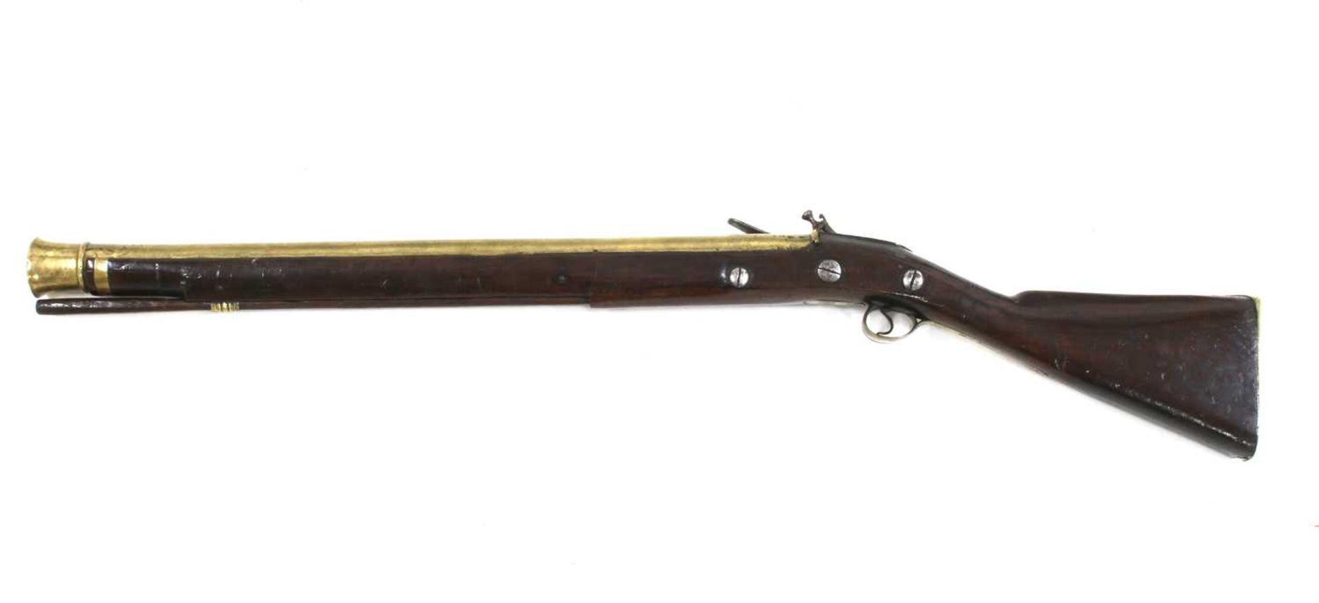 An English flintlock 'dog-lock' brass barrelled musketoon, - Image 2 of 4