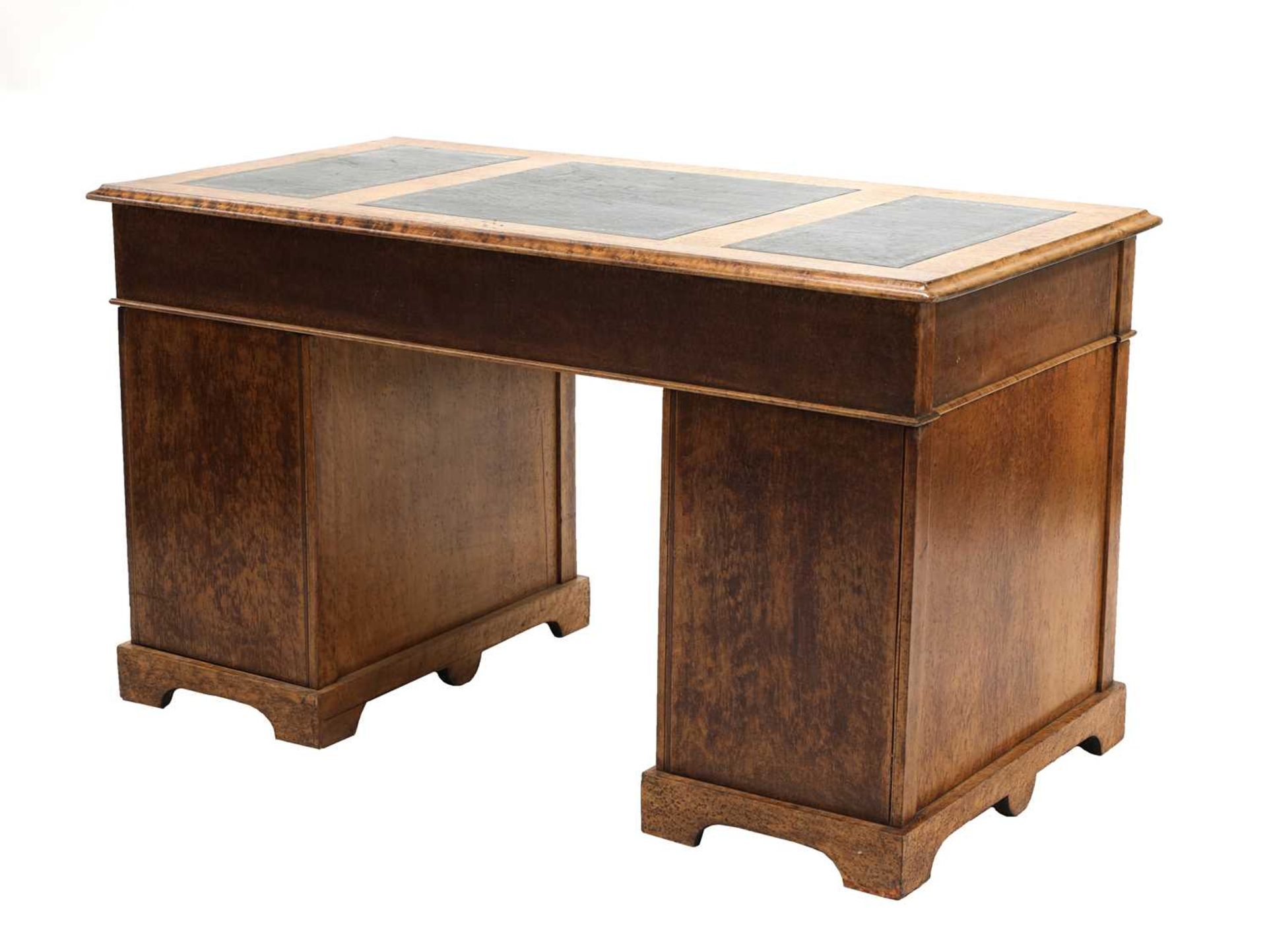 A Victorian burr maple twin pedestal desk, - Image 3 of 4