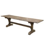 An elm and pine refectory table,
