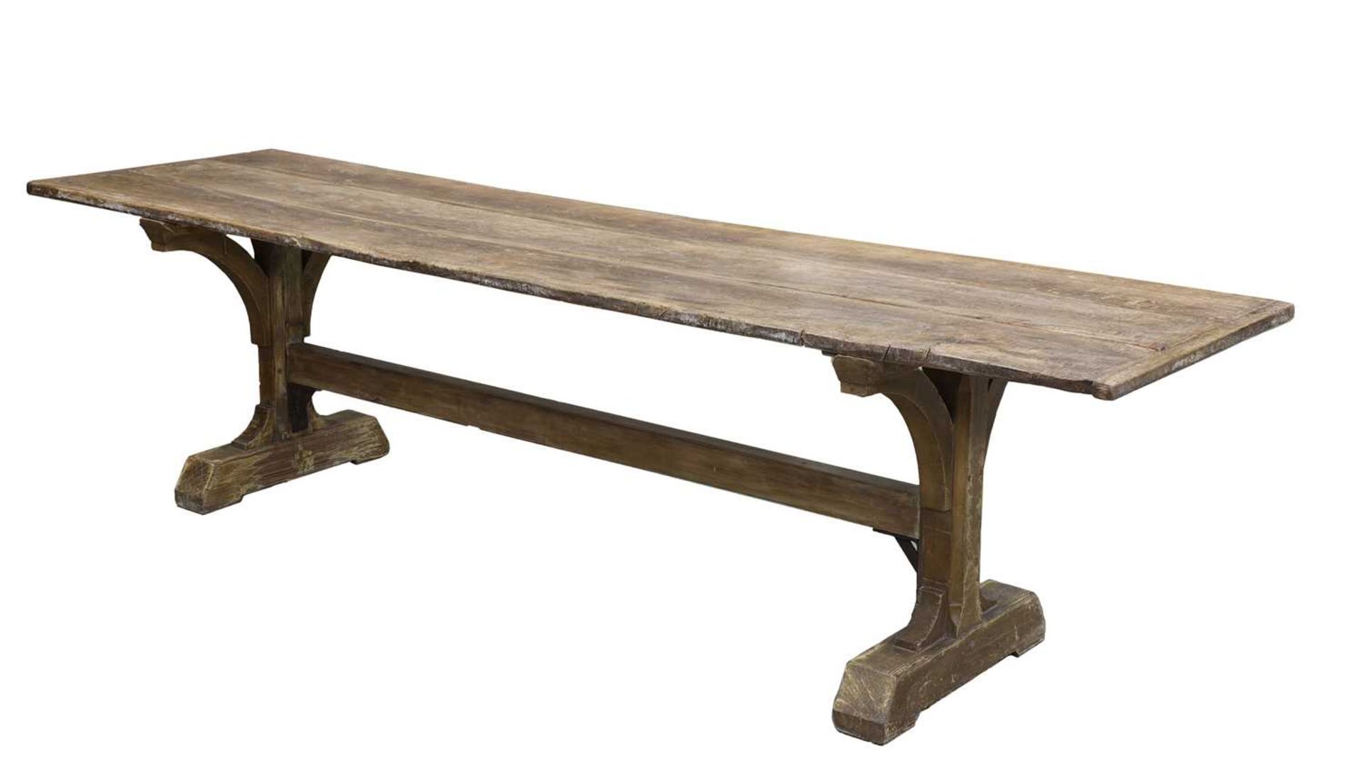 An elm and pine refectory table,