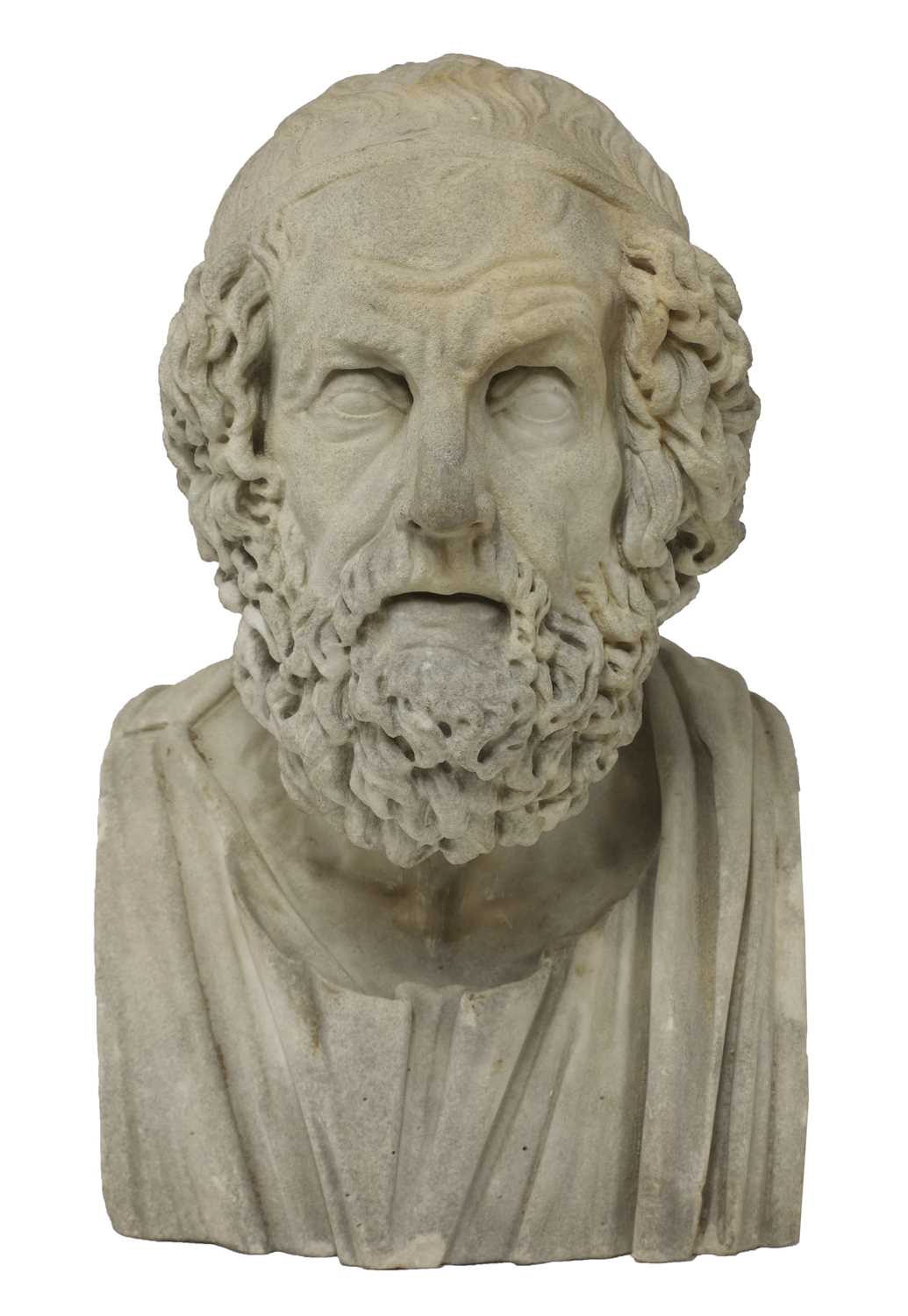 A carved limestone bust of Homer,