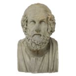 A carved limestone bust of Homer,