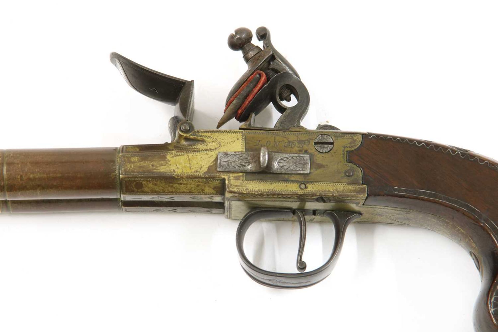 A pair of double-barrel box-lock flintlock pistols, - Image 8 of 14