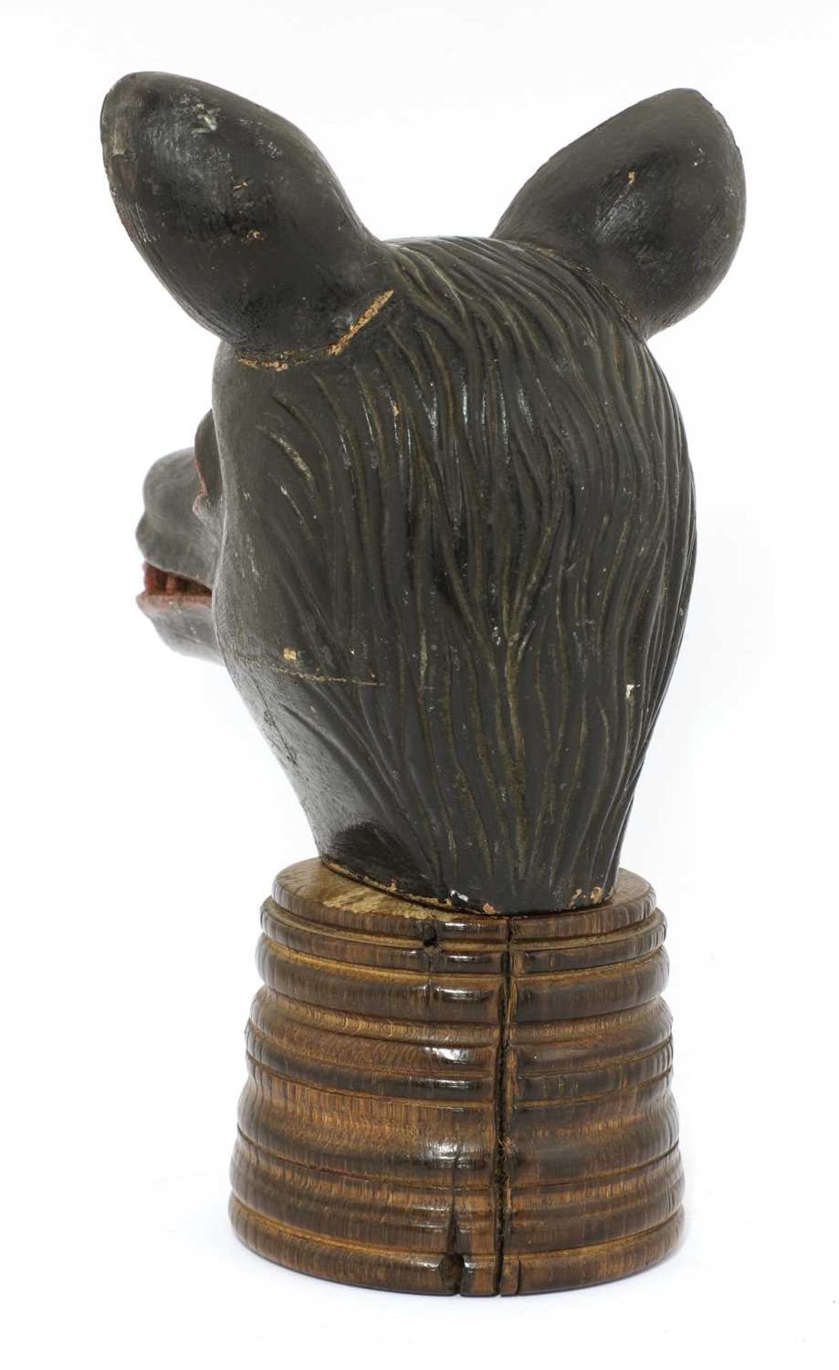 An extraordinary carved, lacquered and painted wood animal head - Image 2 of 8