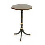 A Regency penwork, ebonised and ivory tripod table,