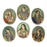 A set of six Indian gouache oval miniatures,